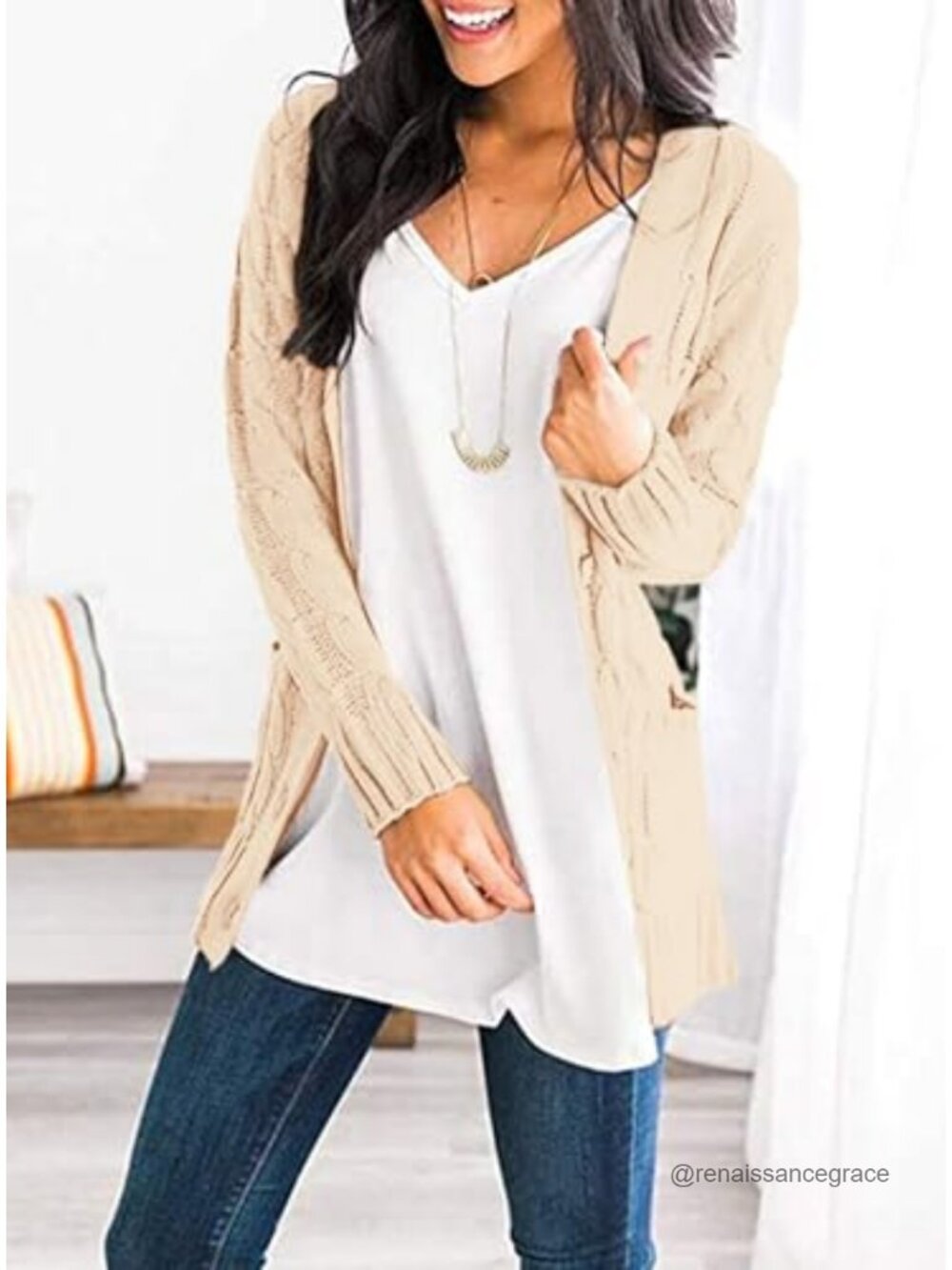 Chunky Cable Knit Cardigan Sweater Women Long Sleeve Button Down